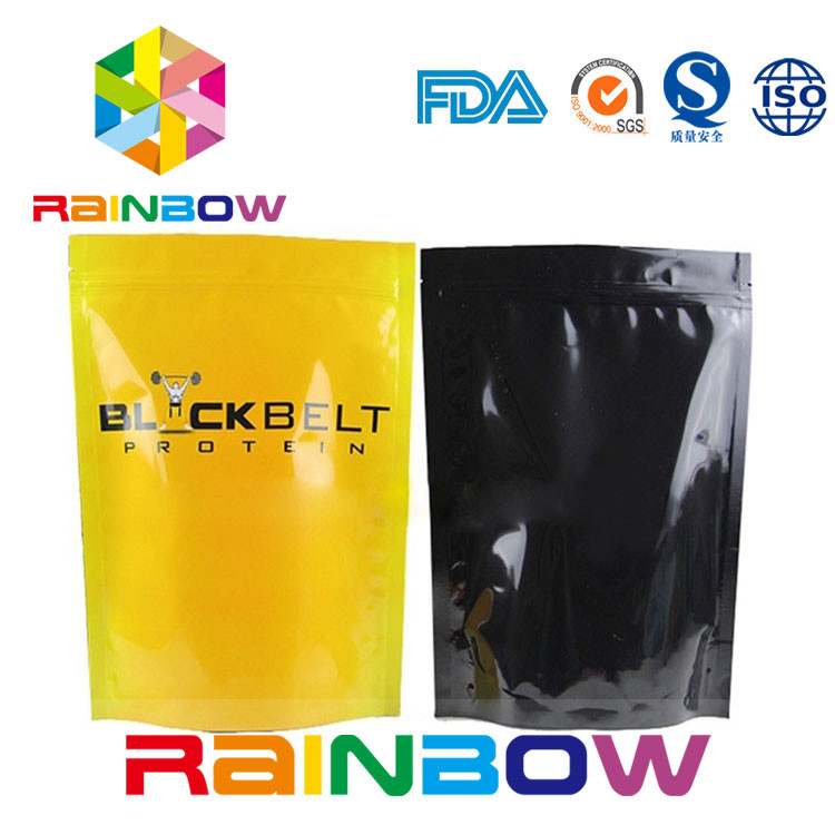 Glossy Stand Up Supplements Aluminum Foil Pouch Packaging Zip Lock Powder Bag