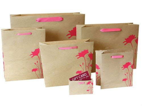 Recycled Flat Handle Brown Customized Paper Bags Gift / Shopping Kraft Paper Bag