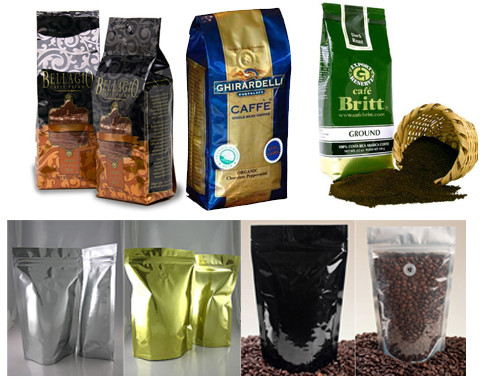 Custom Design Foil Coffee Bag With One Way Degassing Valve , Green / Black