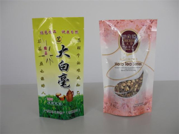 Food Grade Stand Up Aluminum Foil Plastic Bag For Tea Packaging With Zipper Top