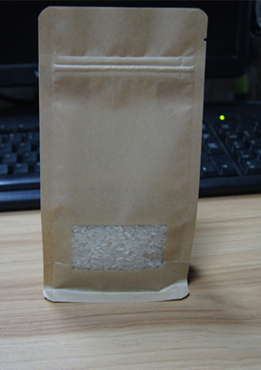 Block Bottom Kraft Paper Snack Bag Packaging Flat Bottom Pouch With Pocket Zipper