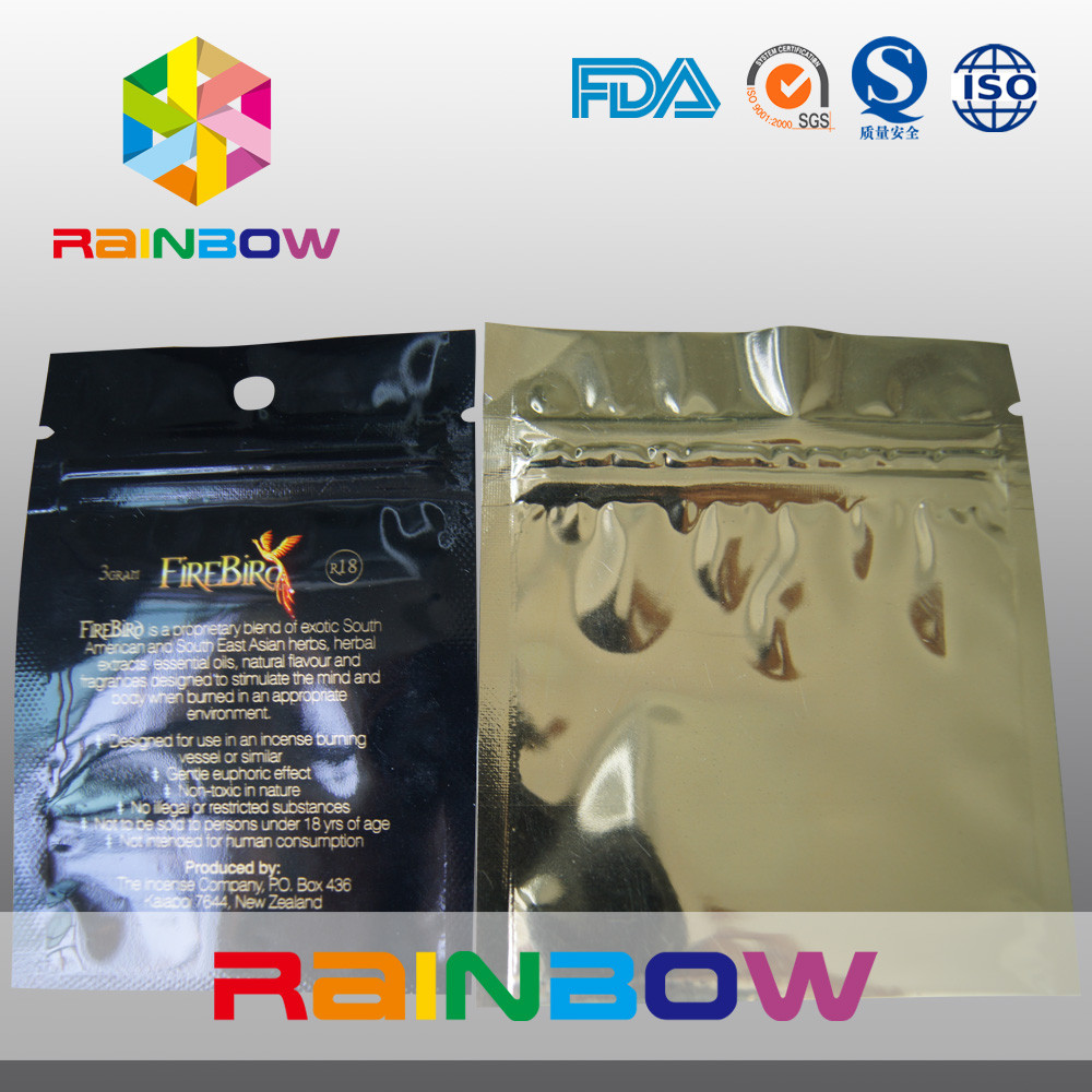 Flat three sides sealed mylar foil zipper with hange hole