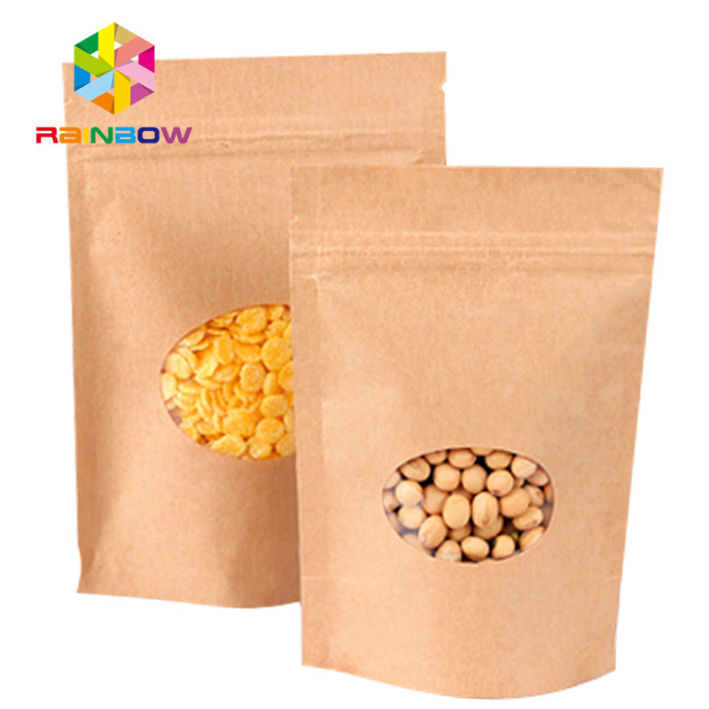 Kraft Paper Mylar k Storage Bags With Window , Tea / Coffee Bean Packaging