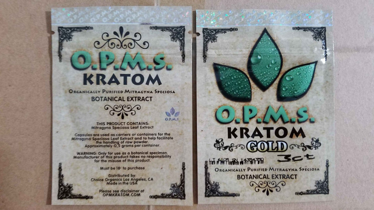 Custom kratom herbal incense packaging / 3ct OPMS capsules kratom bag