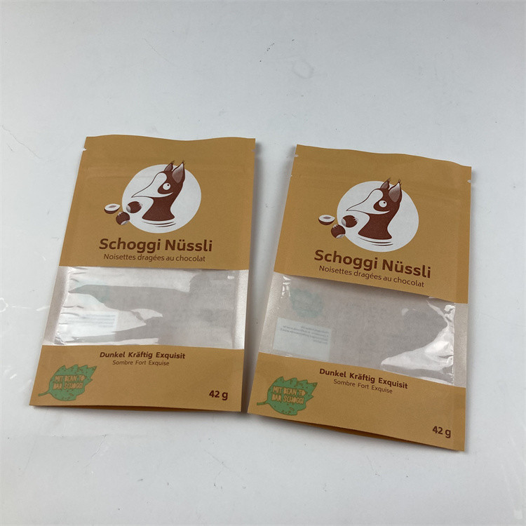 Recycled Customized Resealable Stand Up Pouches Pet Food Brown Kraft Paper Bags