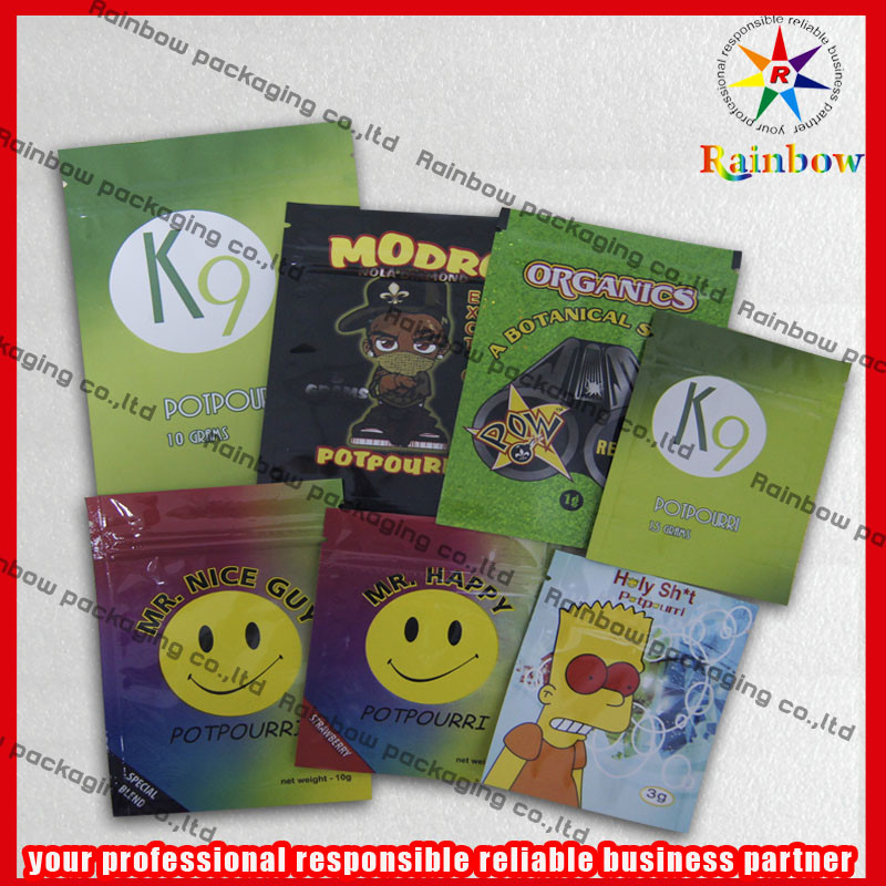 Foil Laminated Zip Plastic Bags Herbal Incense With Top Zipper