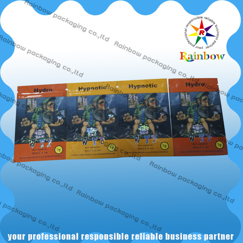 Colorful Plastic Pouches Packaging , Herbal Incense Bag With k