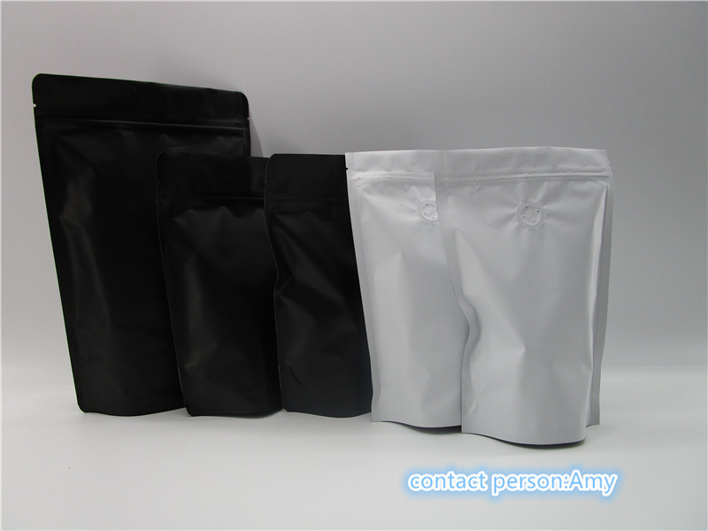 Foil lined plastic coffee bags with degassing valve for 250g coffee powder packaging with zipper