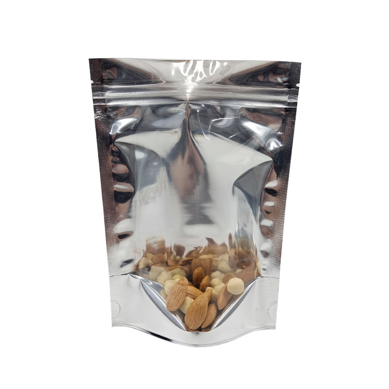 CMYK Aluminum Foil Packaging Mylar Doypac Clear Window Front Silver Back Stand Up Resealable