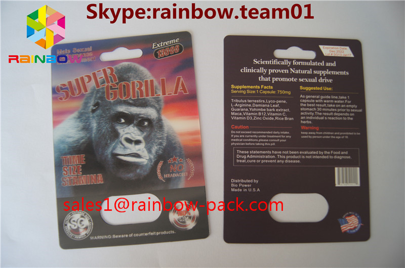 3D printing card FX 25000 lenticular plastic 3D card Custom printed rhino V7 3D sex pillspackaging 3D sex pill card