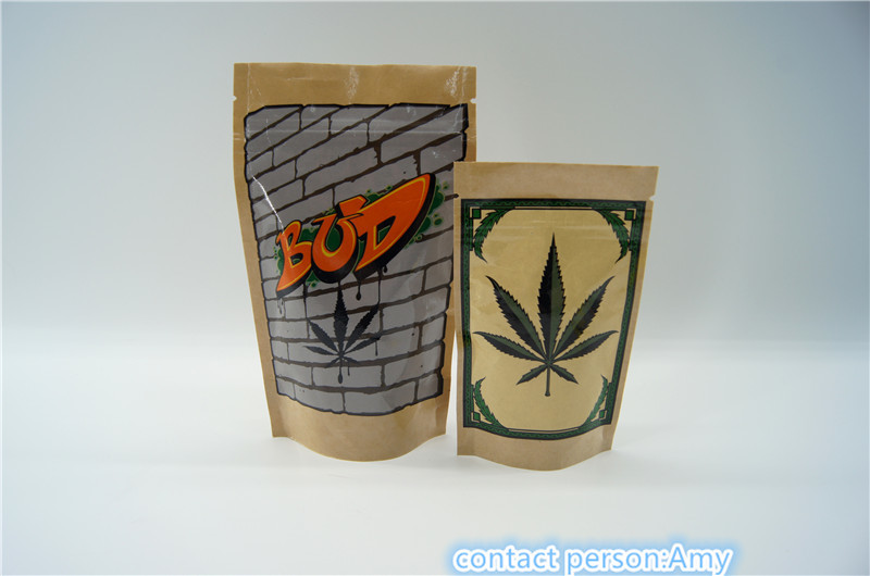 Recloseable Custom Made Kraft Paper Zipper Bags , Herbal Incense Pouches Logo Printed