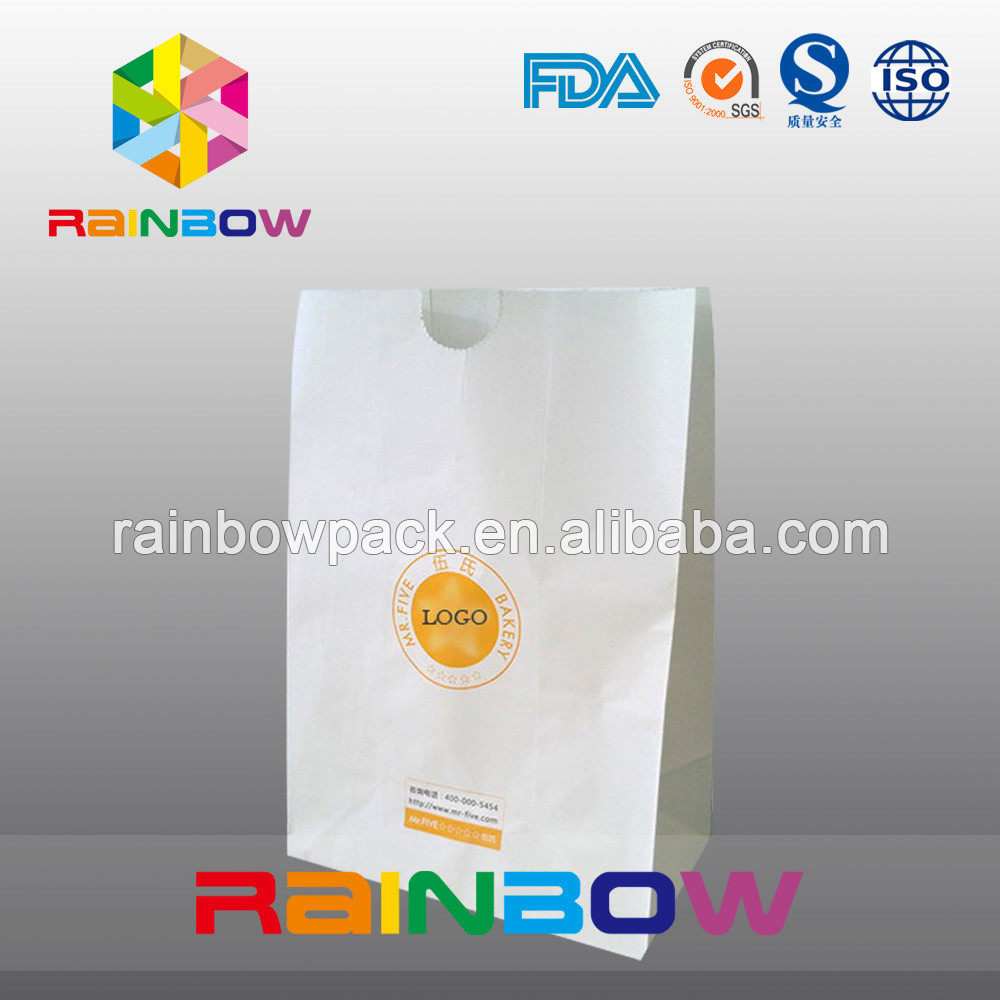 Take Away Fast Food Paper Bag Packaging , Bread Flat Bottom Pouches Grease Proof