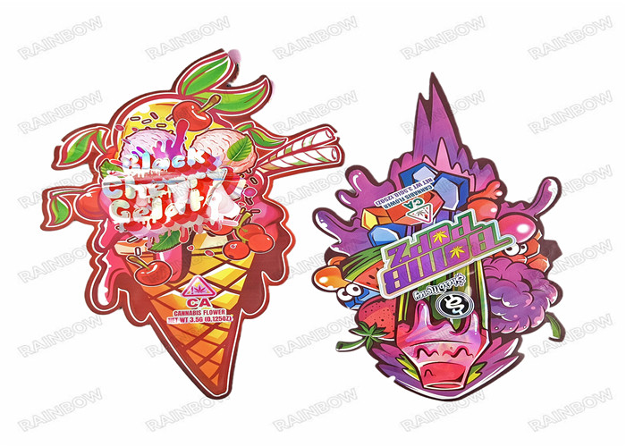 3.5g Food Grade Custom Mylar Die Cut Irregular Shape Childproof Mylar Packaging With Zipper