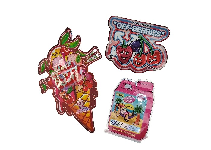 Plastic Childproof 3.5g Hologram Mylar Ziplock Bags Die Cut Irregular Special Shaped