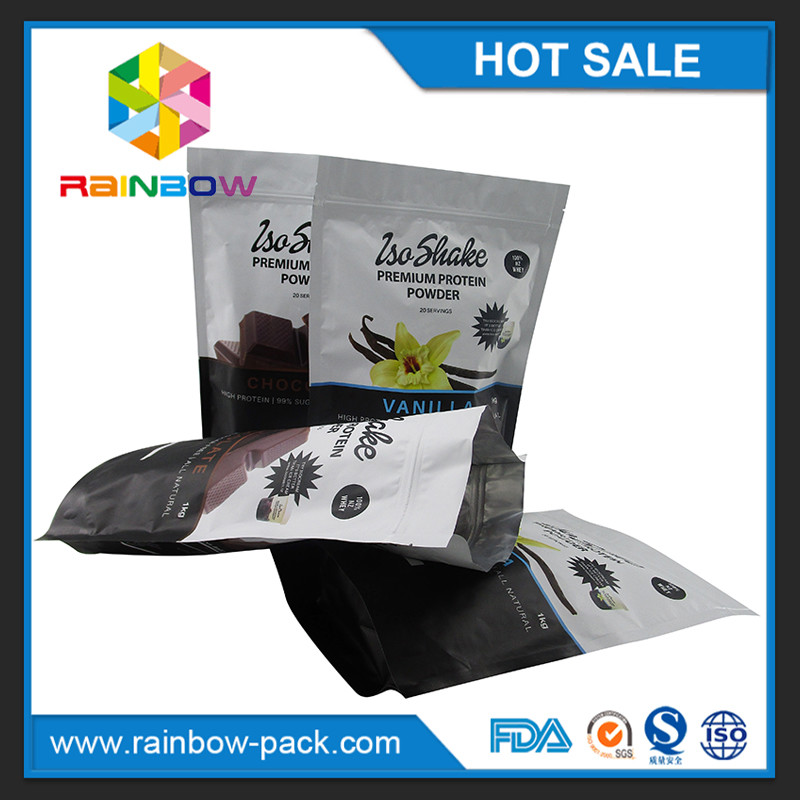 Food grade 1kg stand up whey protein powder packaing bag with k