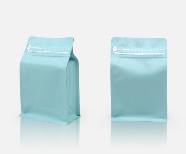 Plastic zipper packaging custom printing coffee bag matte blue flat bottom bags 250g, 1lb, 2Lb