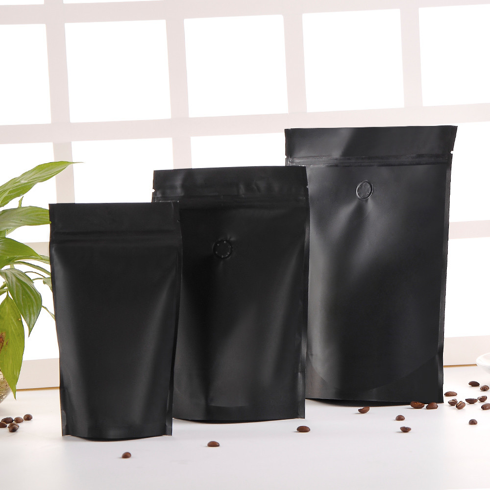 Black Stand Up matte Finish Printing Coffee Bag with Zipper and Tear nick