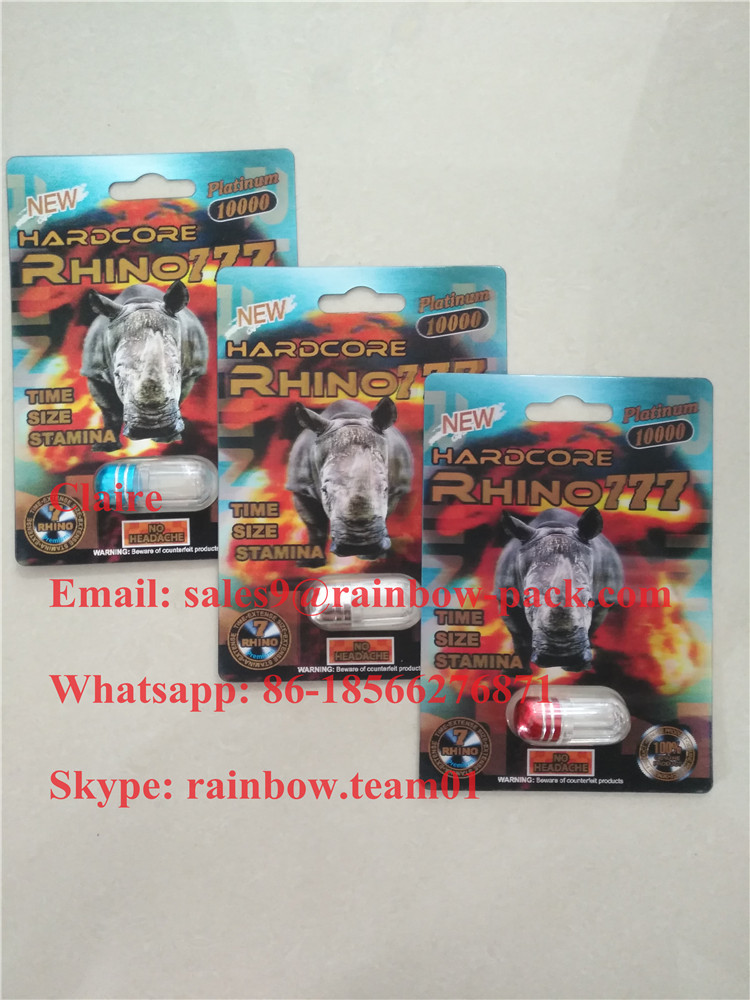 Newest 3D printed male enhancement pill plastic fold card Rhino 25 / Crazy Rhino 50k blister packaging