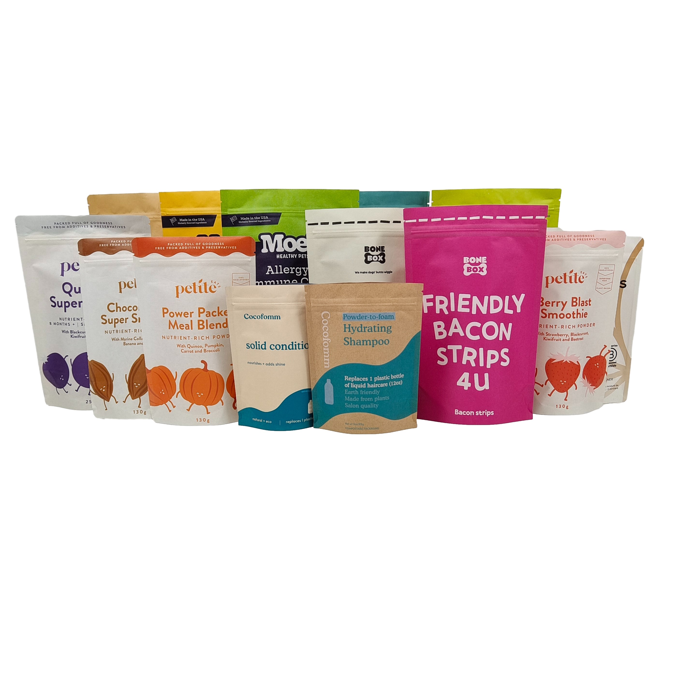 Custom Logo Printed Biodegradable 100% Sachet Packaging Reusable Stand Up Plastic Bags Doypack With Ziplock