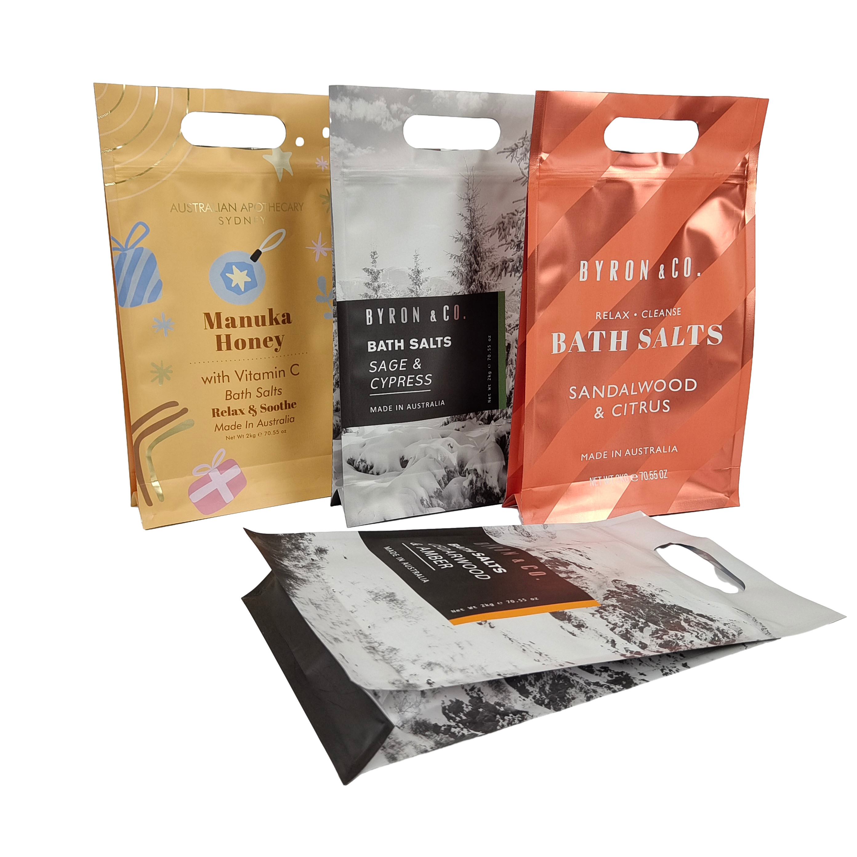 Custom Design Printed Matte Square Flat Bottom Side Gusset Plastic Mylar Foil Logo Packaging Pouch Easy Tear Zipper Bags