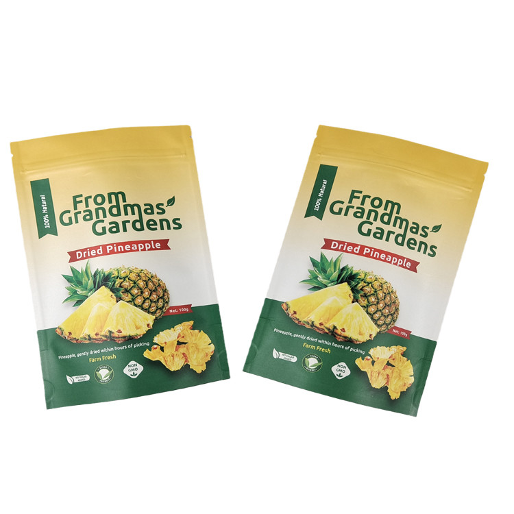 Wholesale Biodegradable Recycle Kraft Paper Bag Food Grade Stand up Pouch for Dried Pineapple