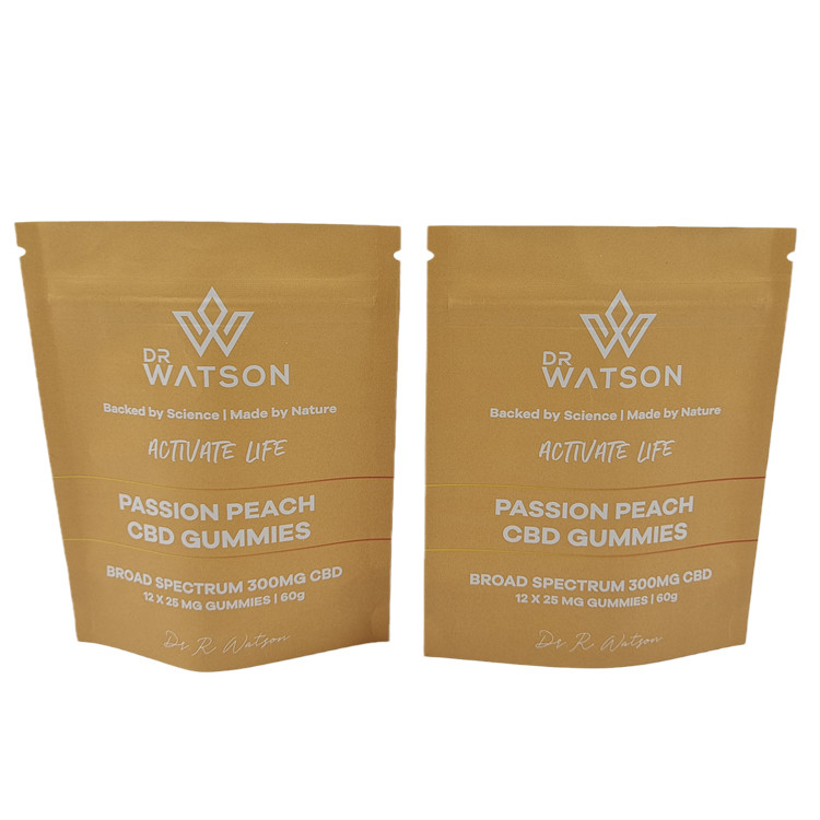 Hot Sale Custom Design Printed Biodegradable Stand Up Kraft Paper Bag Eco Friendly Gummie Candy Packaging