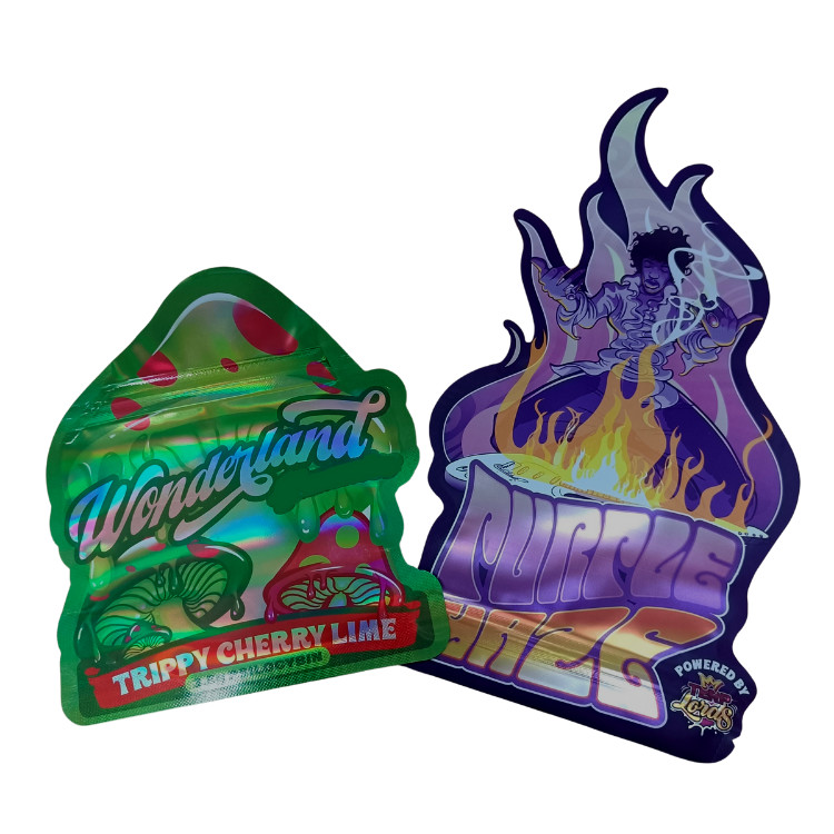 Custom Printed Matte Soft Touch Bag 3.5g Mylar Bags Digital Printed Holographic Die Cut Mylar ZiplockBag