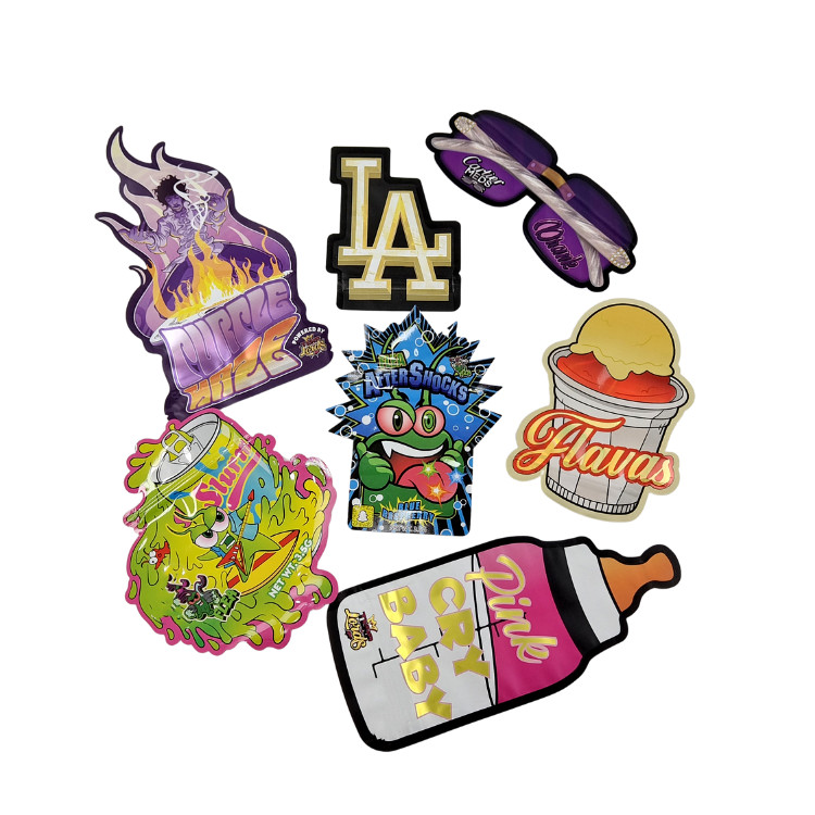 3.5g Customized Packaging And Logo Printing Special Unique Shaped Inside Printed Holographic Die Cut Mylar Bag