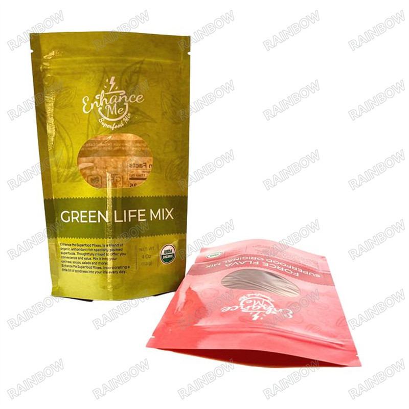 Food Grade Plastic Bags With Tear Notches For Nutrient Packaging Matte Laminated Three Side Sealed Pouch With Round Hang