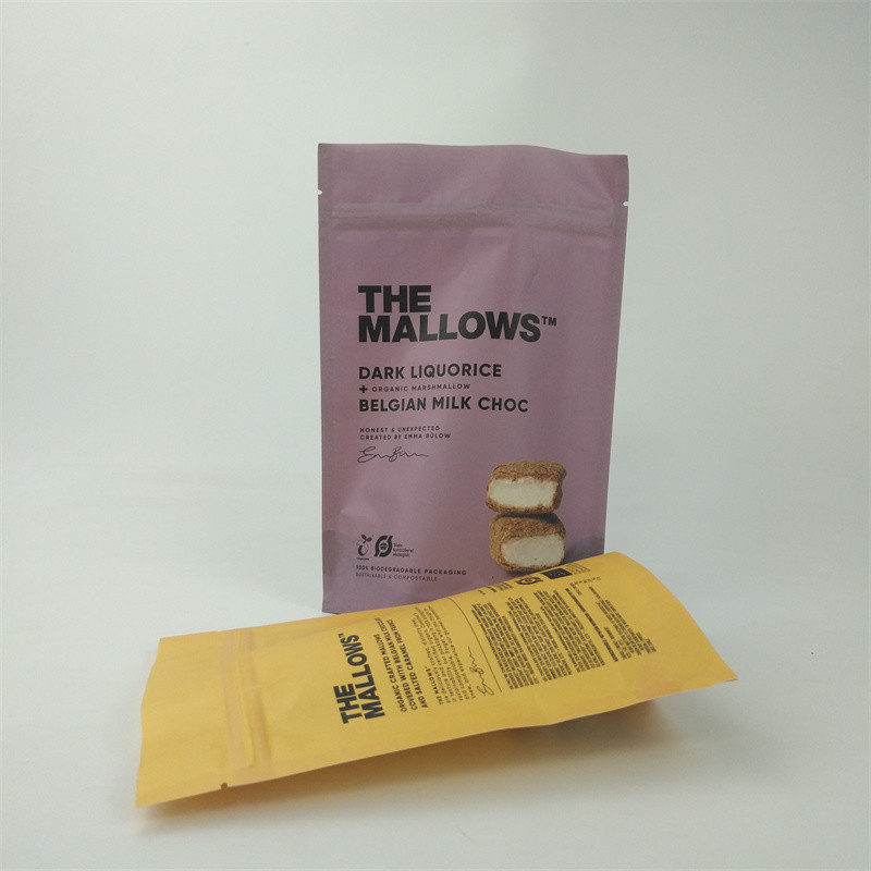Custom Biodegradable Kraft Paper Stand Up Child Proof Zip Lock Packaging Bags For Snacks and Bars