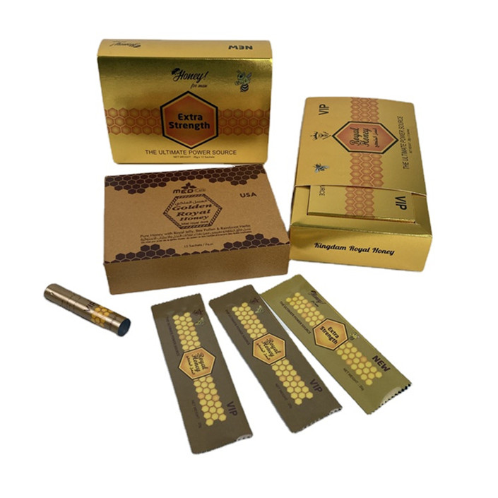 Custom Gold Printing Vital Vip Honey Packaging Sachets Flowers HMF Royal Honey Vip for Him Vital Vip Honey Packaging