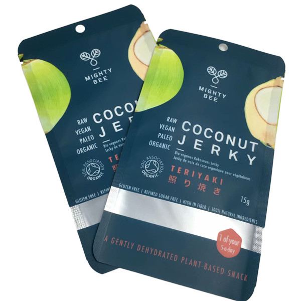 Flat Mylar Pouches Coconut Jerky Packaging Bags With Clear Window