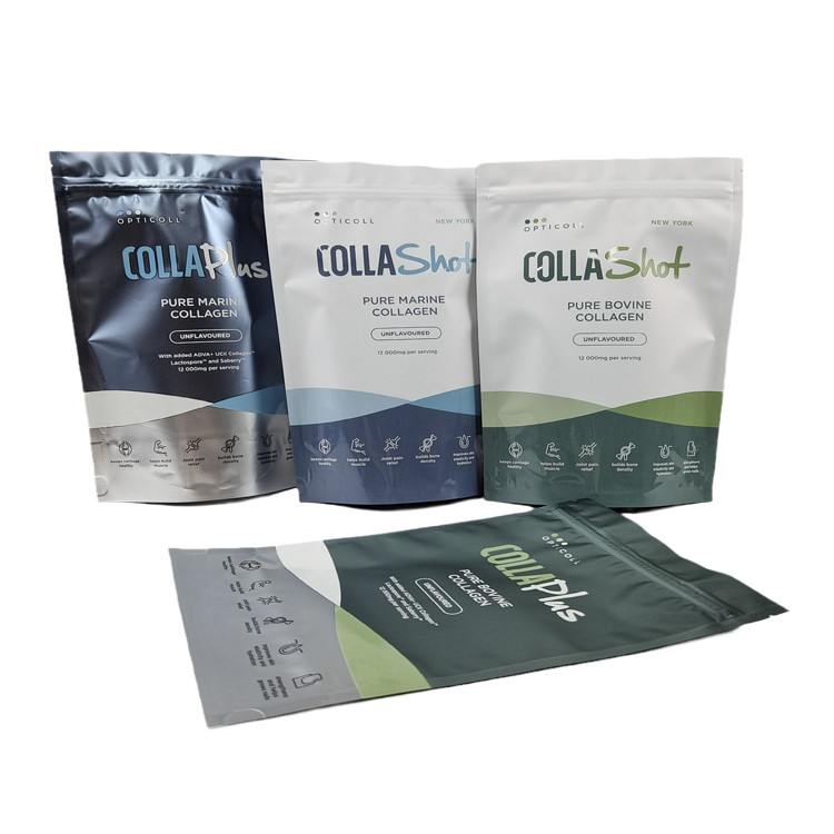 Custom Logo Stand up Mylar Bags with Spot UV Aluminum Foil Resealable Mylar Bags for Protein Powder