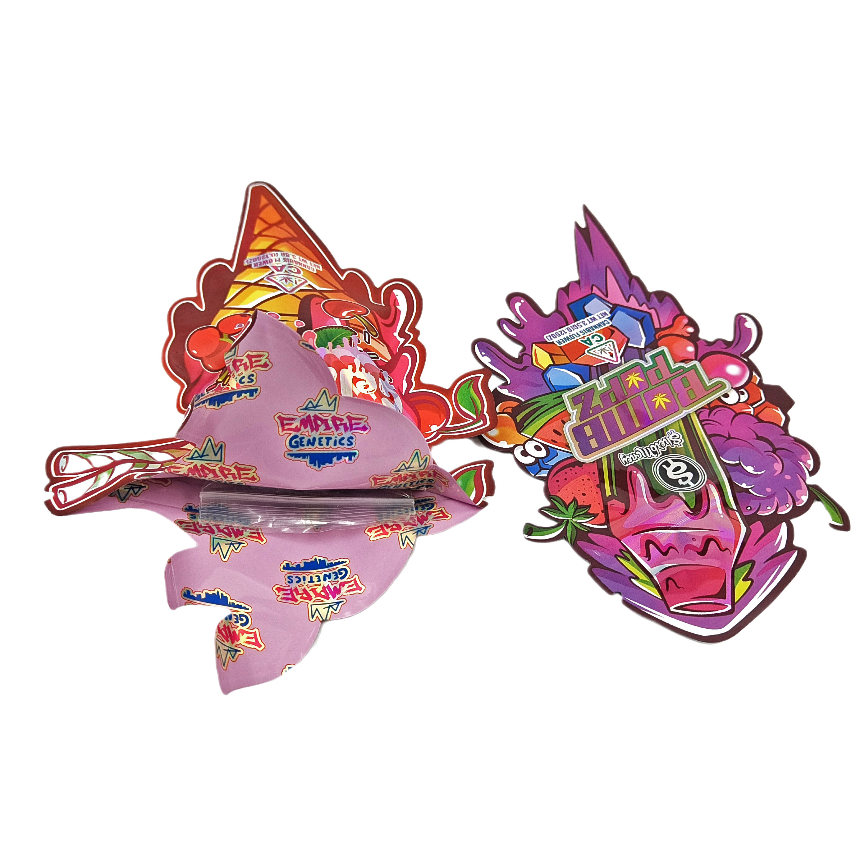 Plastic Custom Design Special Shape Packaging Printed Hologram Foil Candy Child Proof Mylar Die Cut Bags