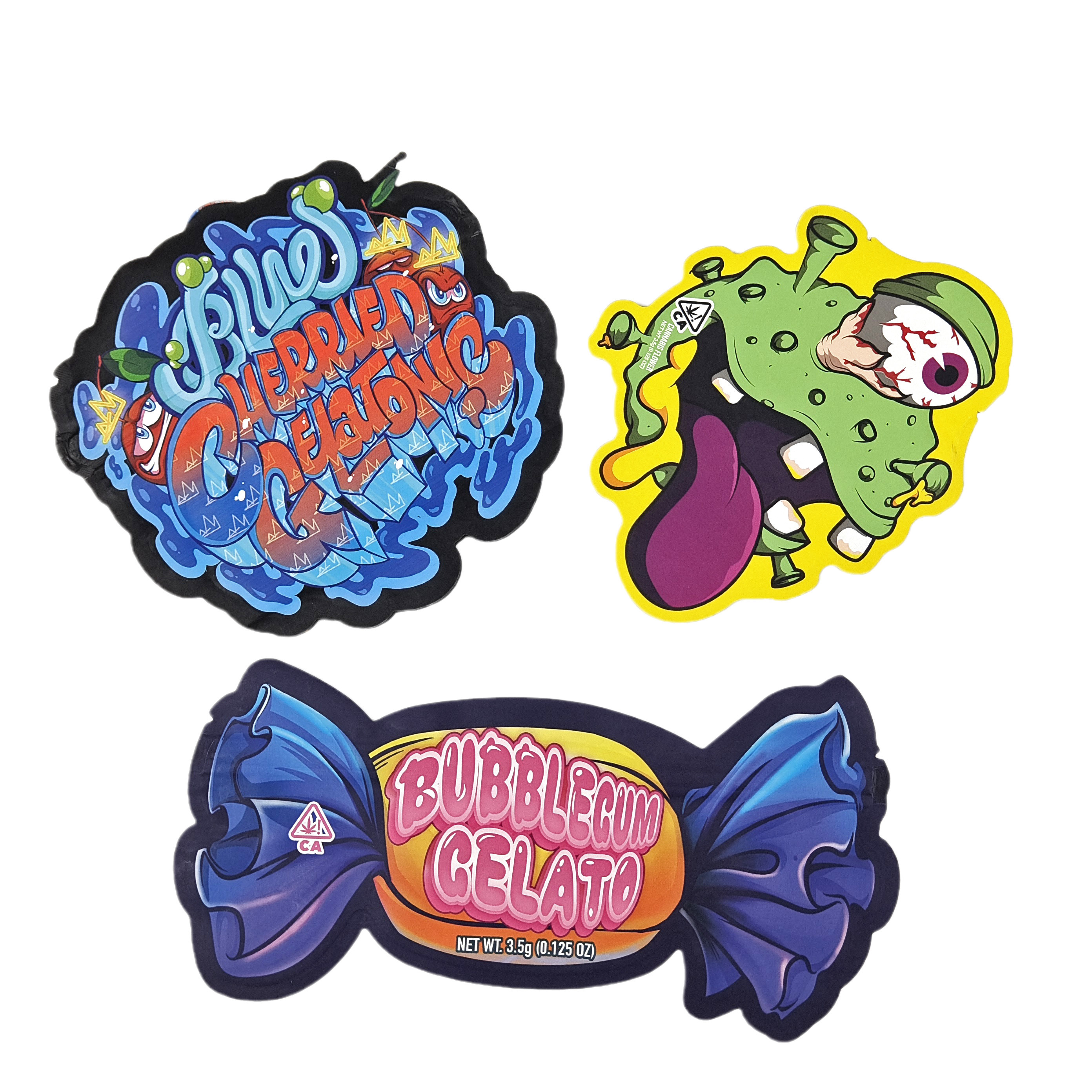 Ziplock Foil Pouch 3.5g 7g 14g Special Shape Custom Packaging Food Smell Proof Die Cut Mylar Bag