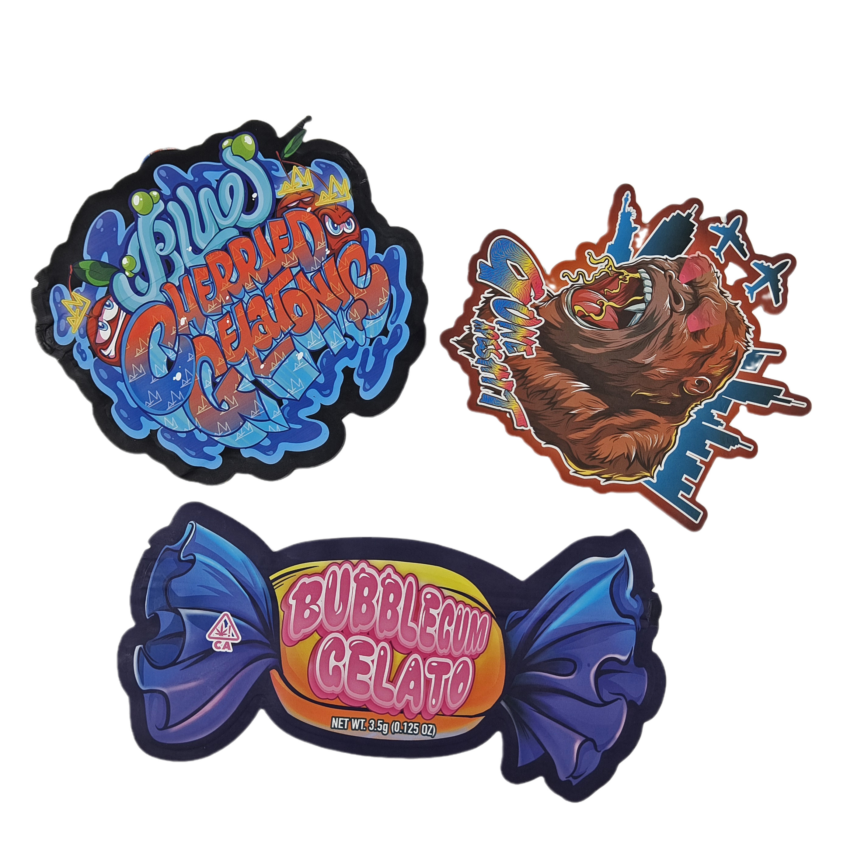 Custom Digital Printed Die Cut Irregular 3.5g Bag Special Shaped Food Plastic Ziplock Packaging Mylar Bags