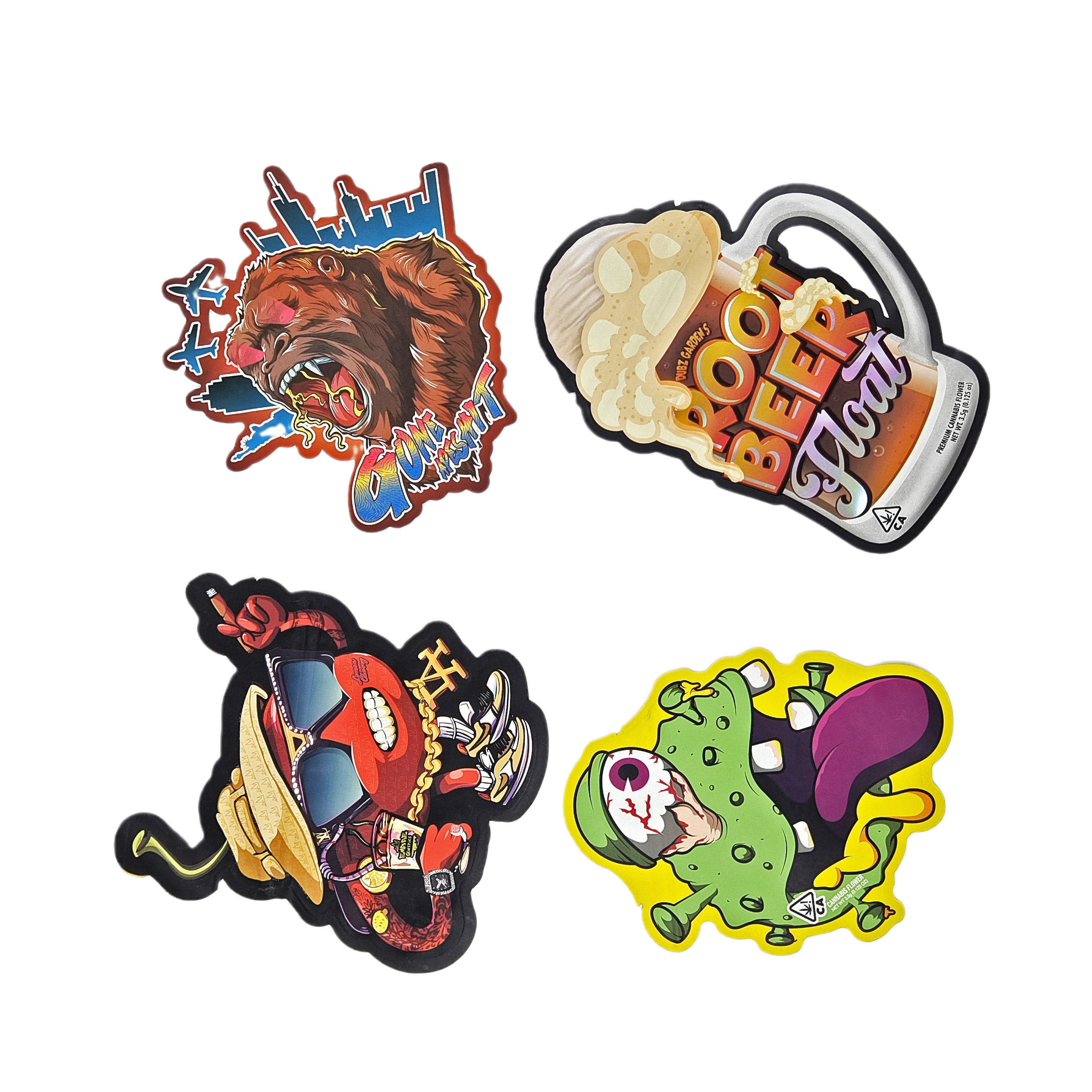 3.5g 7g Custom Printed Special Die Cut Irregular Shaped Mylar Bags Smell Proof With Zipper Snack Packaging Mylar Bags