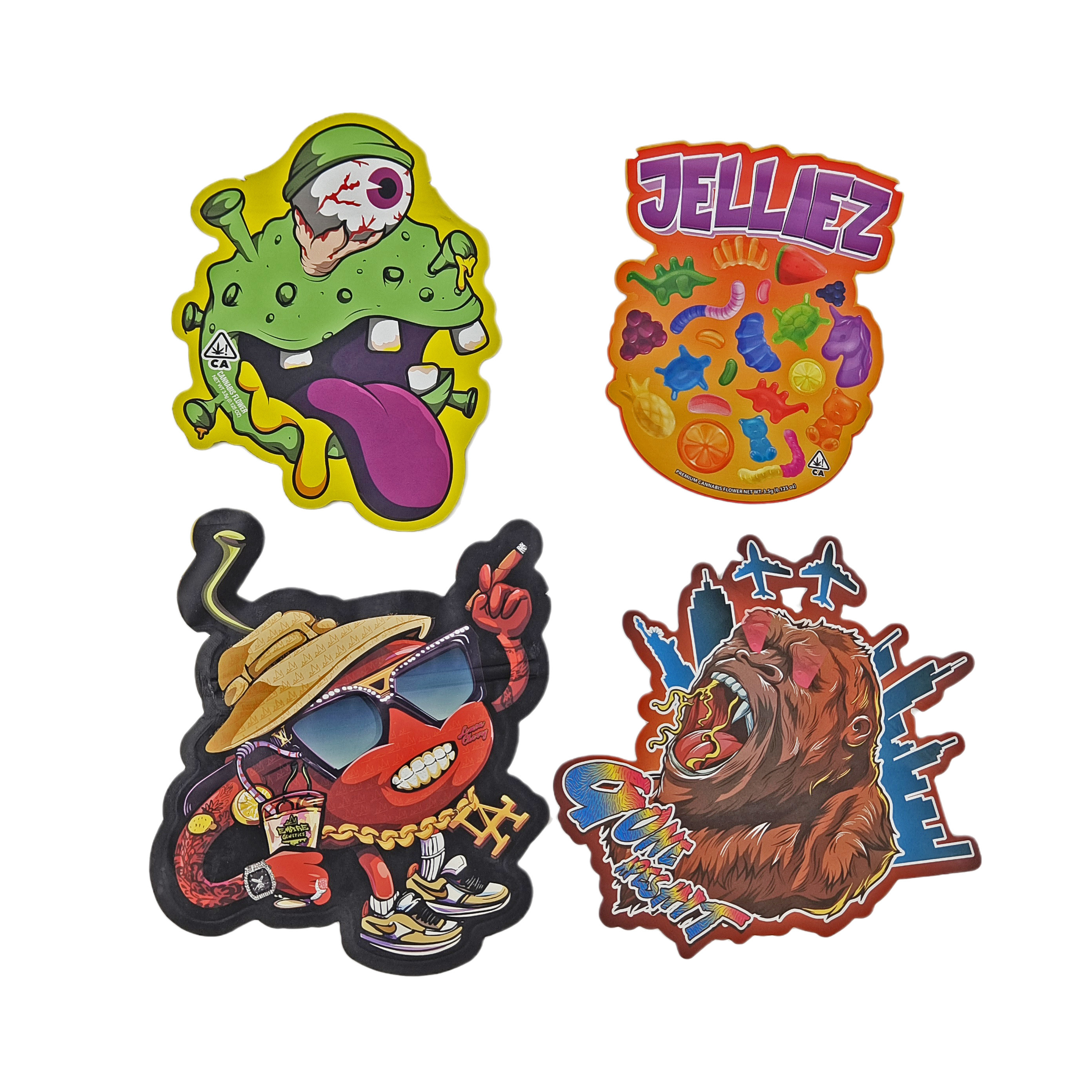 Custom Printed 3.5g Cookie Candy Snack Special Shaped Ziplock Plastic Bags With Smell Proof Die Cut Mylar Bags