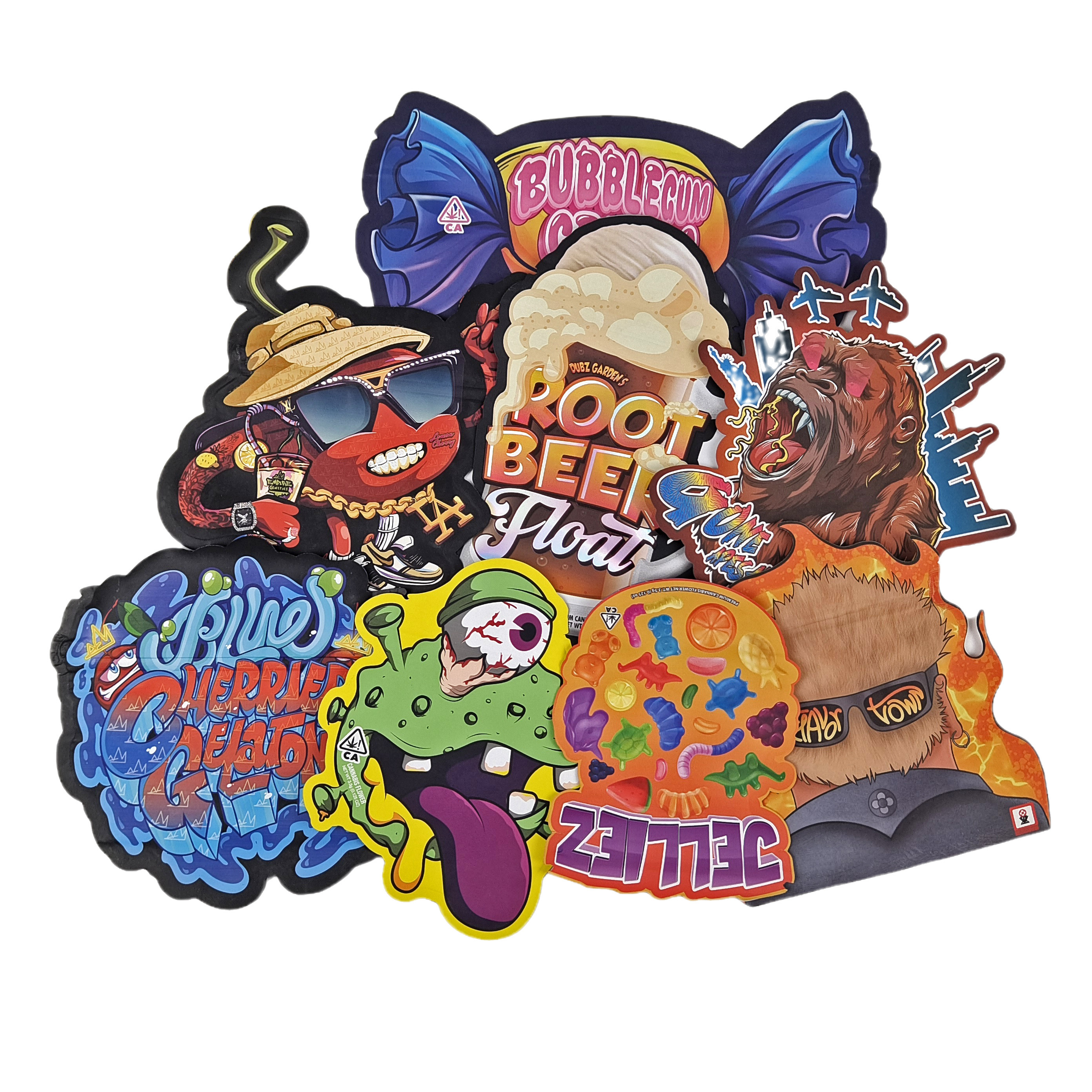 3.5g 7g 14g Special Shape Plastci Packaging Bag Hologram Smell Proof Plastic Die Cut Custom Snack Cookie Snack Bags