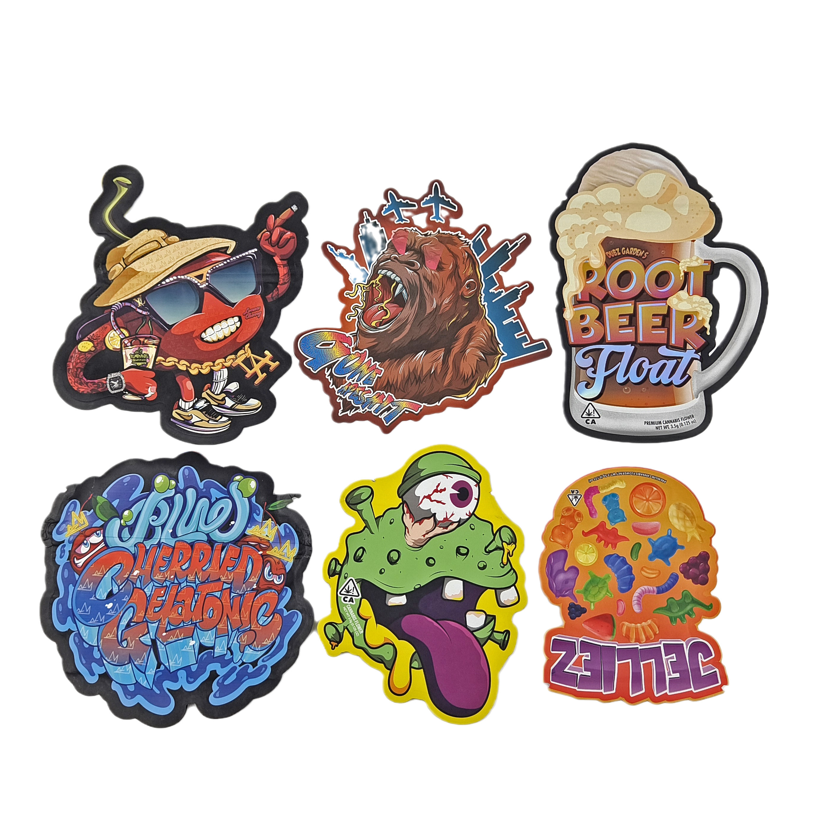 Smell Proof Custom Printed 3.5g Unique Special Shaped Irregular Food Packaging Die Cut Bags With Ziplock Mylar Bags