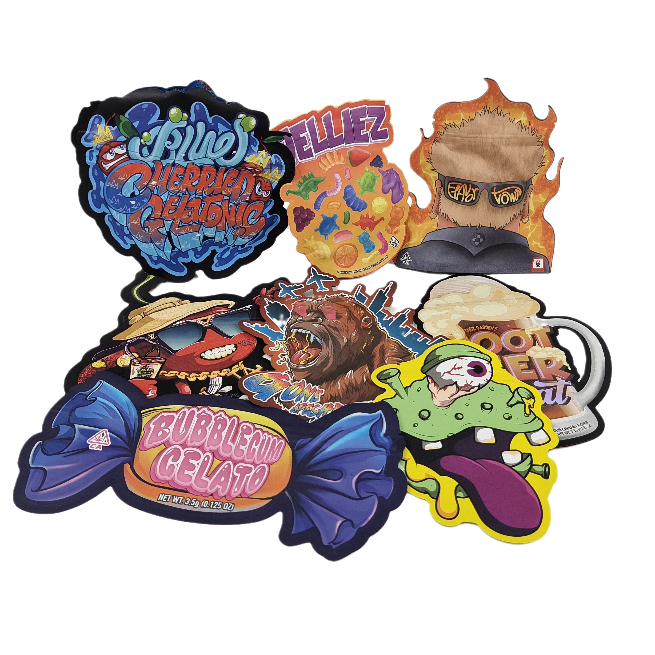 3.5g Custom Printed Mylar Bags Irregular Shaped Die Cut Ziplock Bags Packaging Bags For Snack Cookie Candy