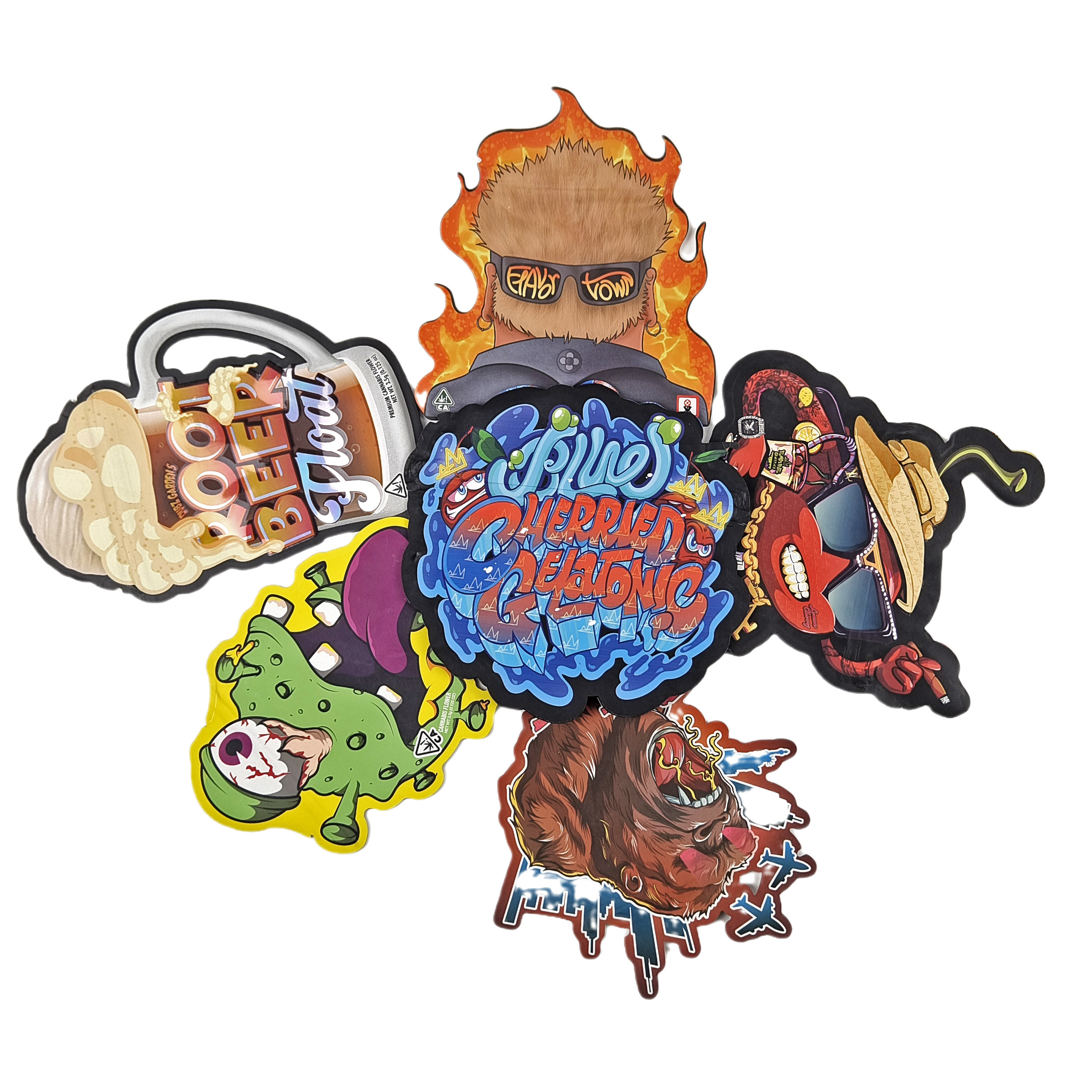 Shape Mylar Bags With Custom Logo Printed Irregular Holograph Ziplock Smell Proof 3.5g 7g 14g 28g Snack Pouches