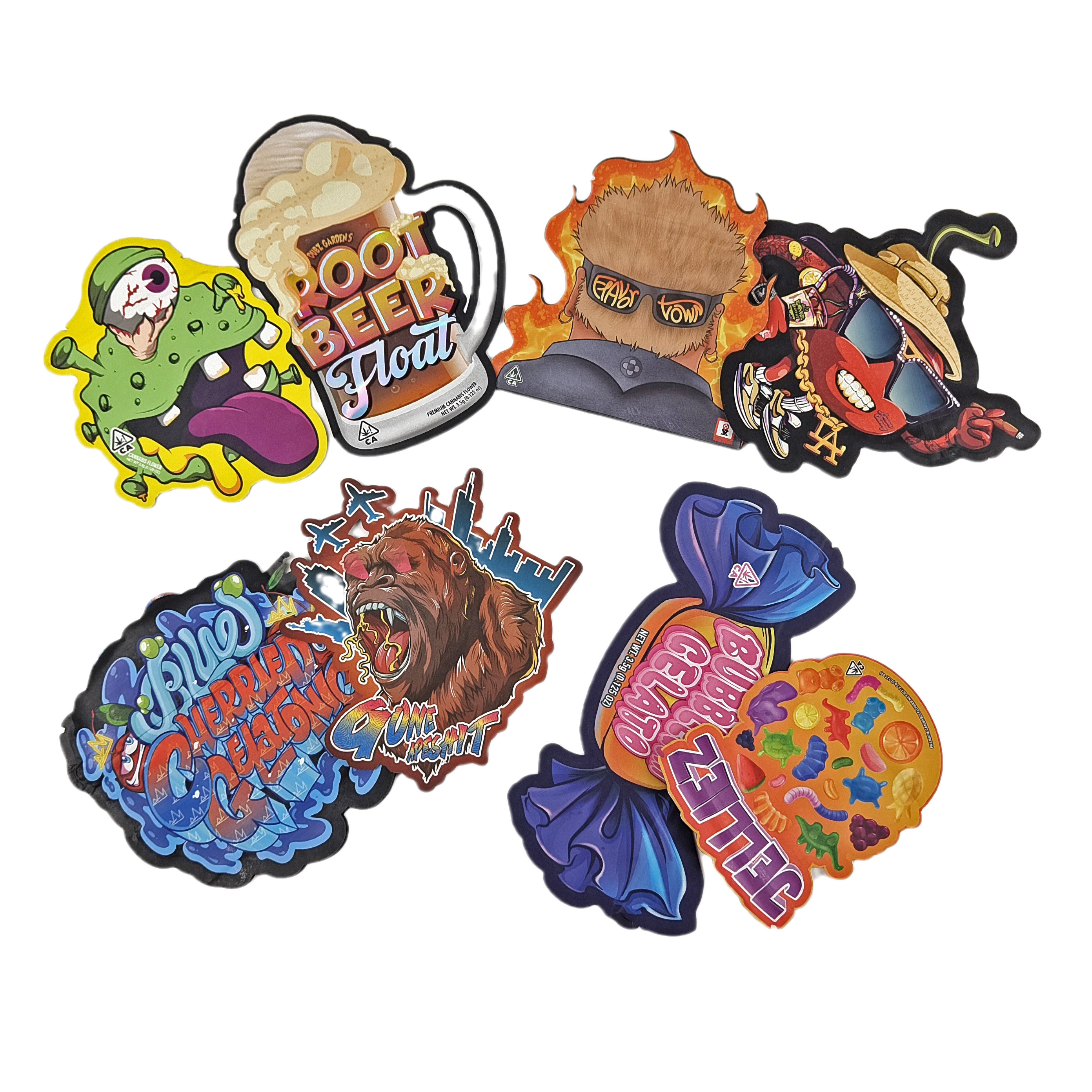 High Quality Custom Logo Special Shape Smell Proof Ziplock Irregular Unique Die Cut 3.5g Mylar Bags For Cookie Candy