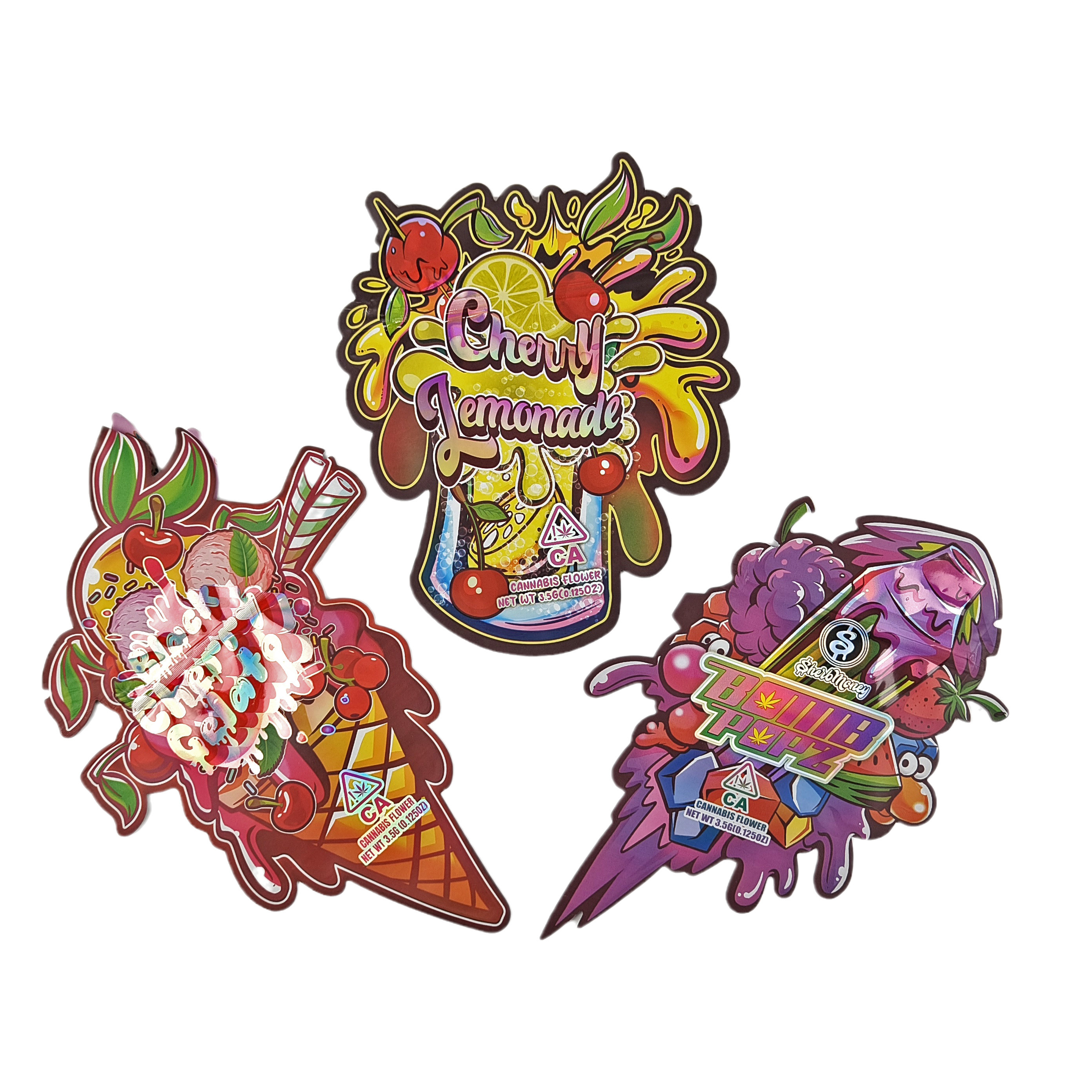 Wholesale 3.5g Custom Die Cut Ziplock Bags For Food Packaging Smell Proof Shape Edible Package Food Mylar Bags