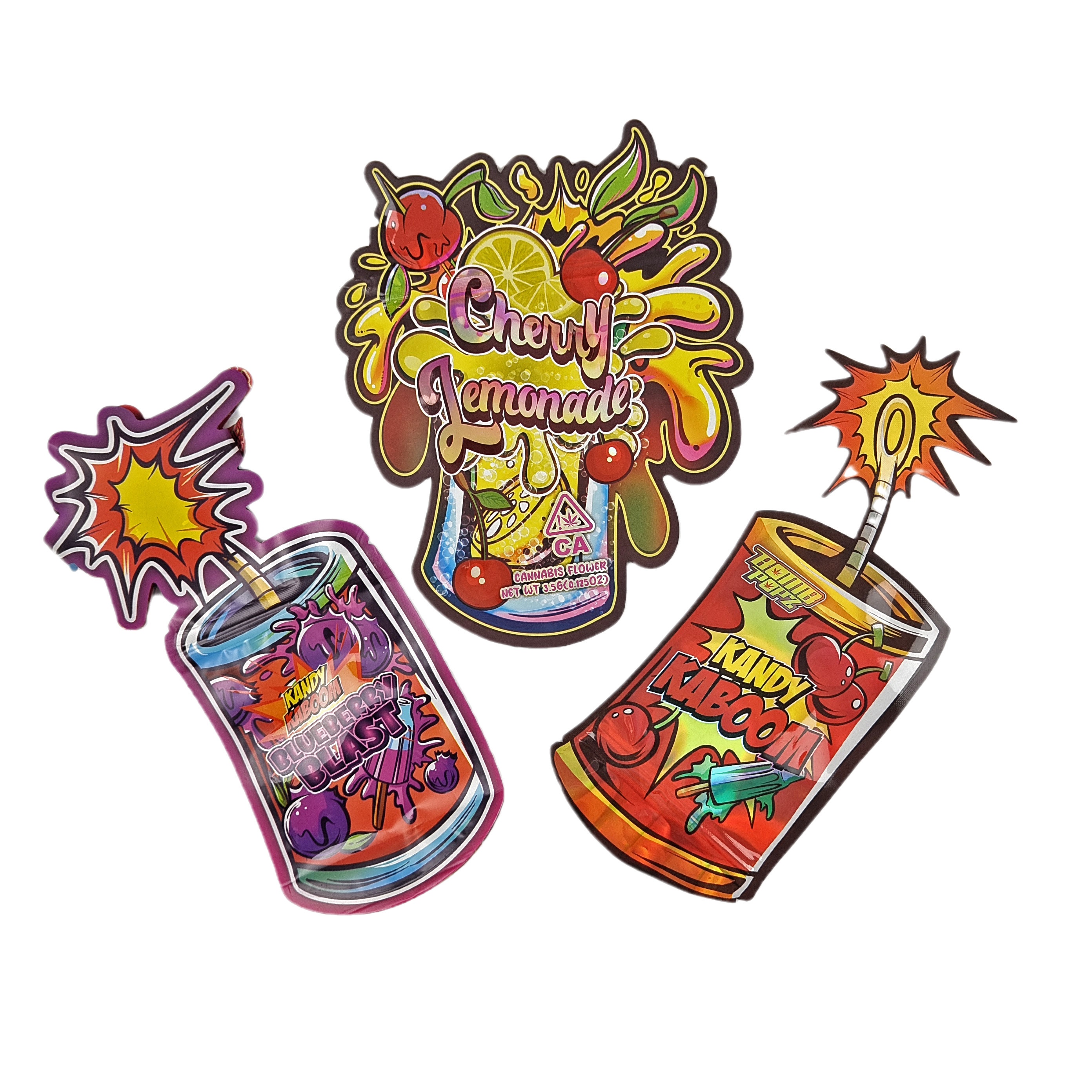 Irregular Shaped Packaging Custom Design With Ziplock Holograph Foil 3.5g Smell Proof Die Cut Mylar Bags