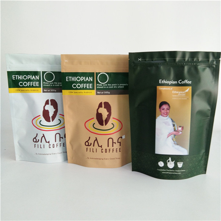 Environmental Friendly Custom Paper Flexible Packaging Kraft Coffee Ziplock Stand Up Pouch Bag for 250g 500g And 1kg