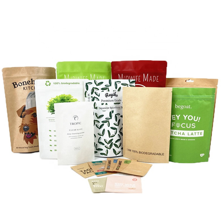 Eco Friendly Customized Logo 100g 250g  Tea Coffee Bag Packaging Bag Recyclable Kraft Paper Stand Up Pouch
