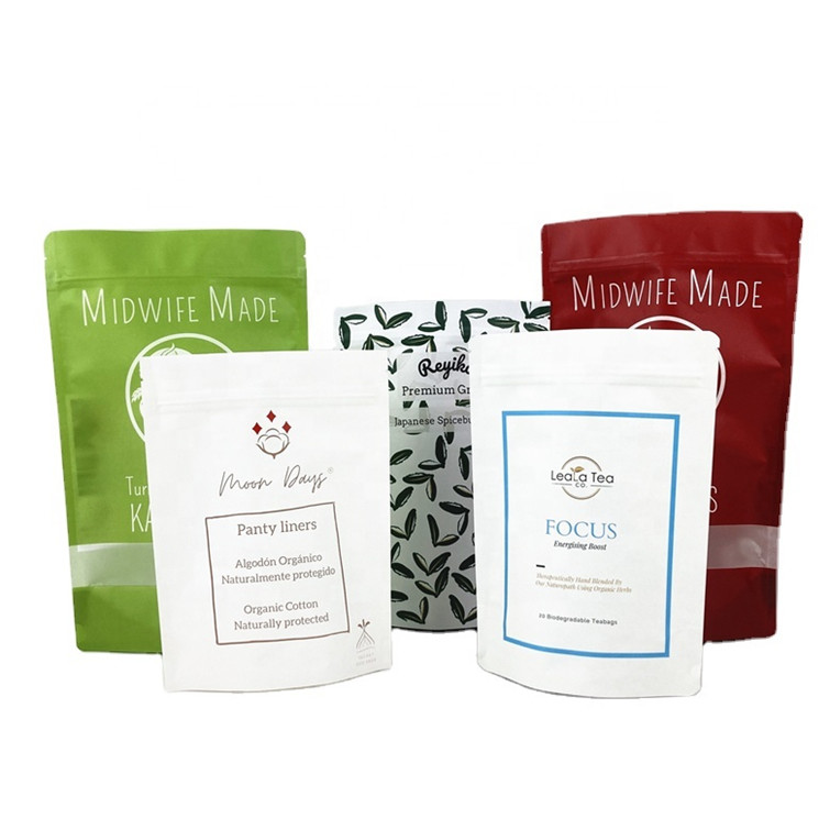 Biodegradable Customized Logo 100g 250g Tea Coffee Dry Fruit Packaging Bag RecyclableStand Up Pouch
