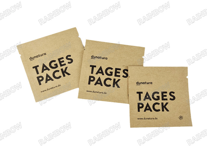 Custom Biodegradable Empty Tea Sachet Three Side Heat Seal Tea Coffee Packaging Bag Kraft Paper Tablet Packaging Bag