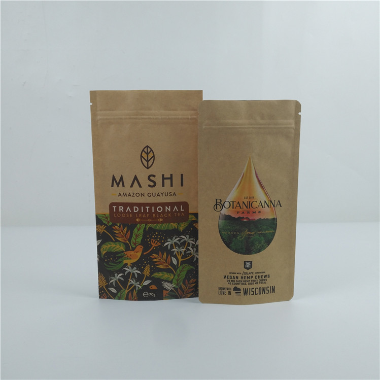 Custom Stand Up Pouch With Zipper , Heat Seal Printed Biodegradable Food Kraft Paper Bag